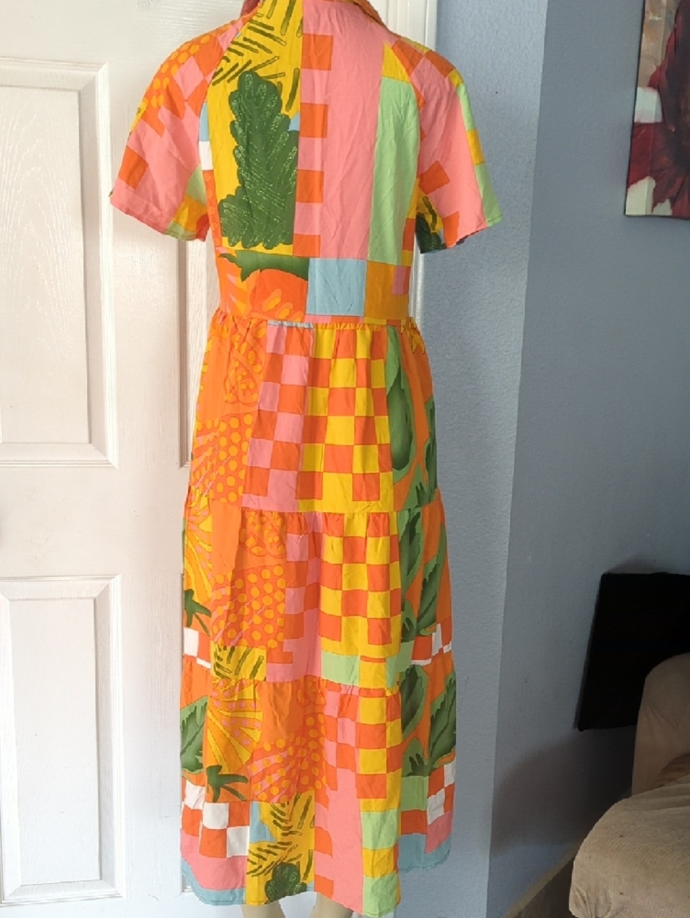 Colorblock Patchwork Maxi Shirt Dresspit to pit 18 inch - Picture 7 of 7